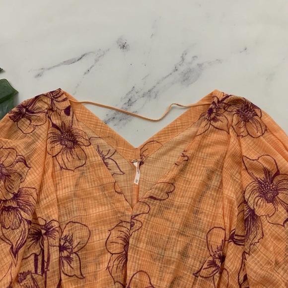 Free People One Dance Crop Top Size XS Coral Orange Purple Floral Knot Tropical - Picture 2 of 10